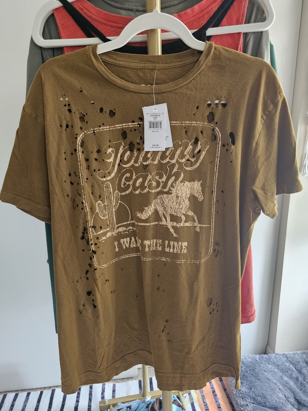 Johnny Cash 'I Walk The Line' Short Sleeve Tee - Brown - Picture 2 of 5
